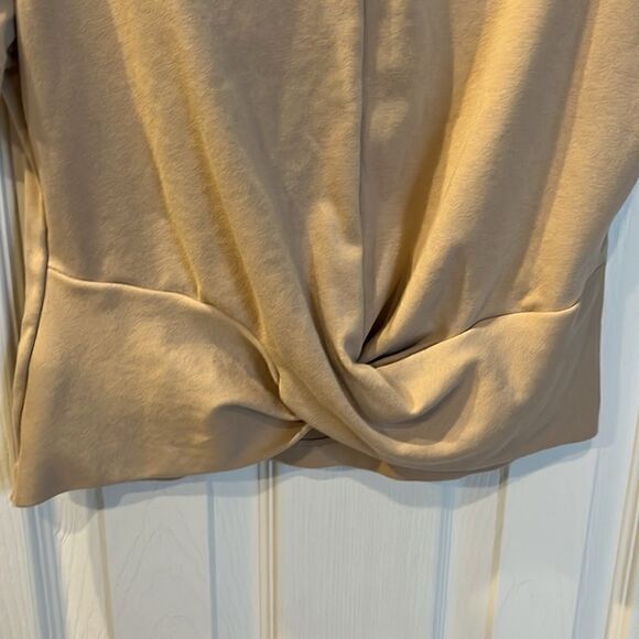 ZARA Tan Short Sleeve Cropped Cotton Blend Top with Front Knot Accent- Large - Picture 3 of 13